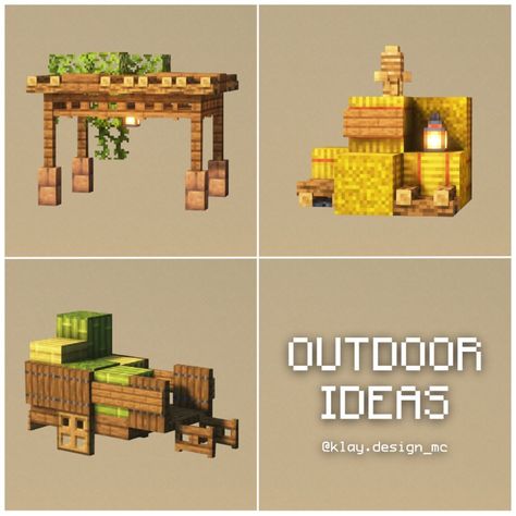 Minecraft House Decor Exterior, Minecraft Building Ideas Exterior, Minecraft House Fillers, Minecraft Decor Exterior, Small Outdoor Minecraft Builds, Minecraft Building Ideas For Villagers, Mc Outdoor Decor, Minecraft Ideas Outdoor, Minecraft Small Decor Ideas