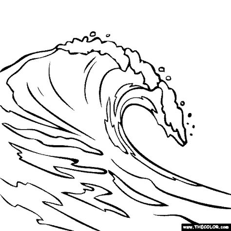 Breaking Wave Coloring Page Waves Coloring Pages, Ocean Wave Drawing, Waves Sketch, Ocean Drawing, Wave Drawing, Wave Painting, Wave Art, Surf Art, Sea Waves