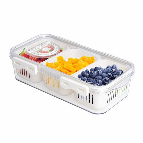 PRICES MAY VARY. It is not suitable for dishwasher and microwave, but refrigerator is perfectly fine. The material of the vegetable tray with lid is PET, applicable temperature of this veggie tray is -30-60℃. For the sake of your health and a good shopping experience, we declare in advance that you can buy others enough if you mind, thank you for understanding. Fruit Tray with 3 Separate Containers — Filling these 3 compartment snack containers with the different treats and only have to open 1 h Snackle Box, Large Food Storage Containers, Spiced Fruit, Food Storage Containers Organization, Vegetable Tray, Snack Platter, Food Storage Organization, Berry Salad, Travel Snacks