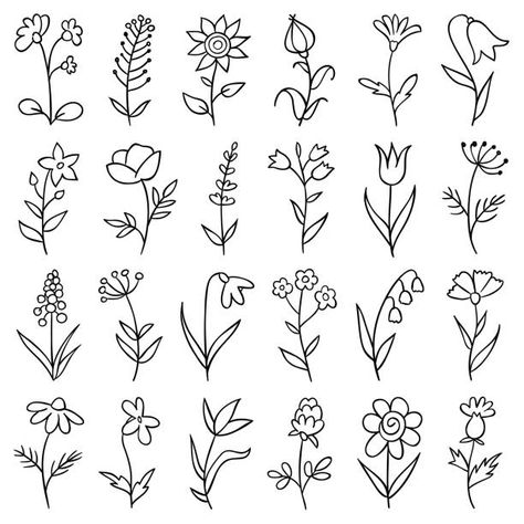 Hand drawn flowers Small Flower Drawings, Flowers Outline, Doodles Bonitos, Simple Flower Drawing, Spring Drawing, Plant Doodle, Illustration Blume, Small Doodle, Drawn Flowers