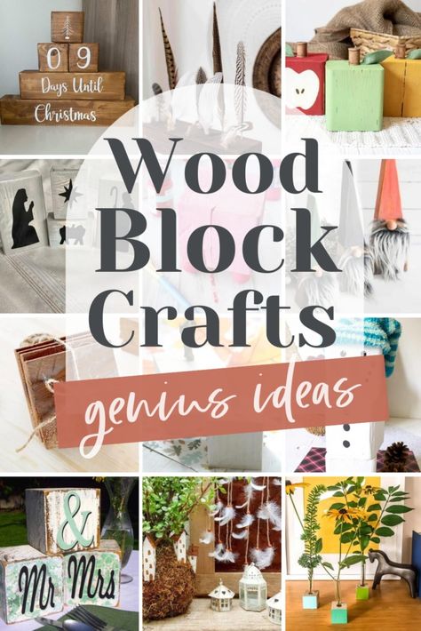 Dive into 30+ genius wood block crafts! Explore our Pinterest board for creative and stylish ways to transform simple blocks into stunning decor and gifts. From playful designs to elegant pieces, find inspiration for your next DIY project. Let's unleash the potential of wood blocks! Block Of Wood Art, Wood Shelf Sitter Signs, Diy Scrap Wood Projects Simple, Wood Block Decorations, Wood Blocks Crafts Diy, Diy 2x4 Projects Simple Wood Crafts, Reversible Wood Blocks, 2 X 12 Wood Projects, Projects With 2x4 Wood Scraps