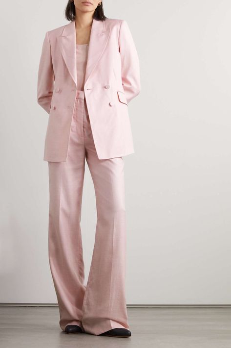 Pink Stephanie double-breasted wool, silk and linen-blend blazer | GABRIELA HEARST | NET-A-PORTER Pink Suits Women, Bridesmaid Suits, Pink Pants Outfit, Estilo Kardashian, Androgynous Outfits, Linen Suits, Gabriela Hearst, Pink Suit, Androgynous Fashion