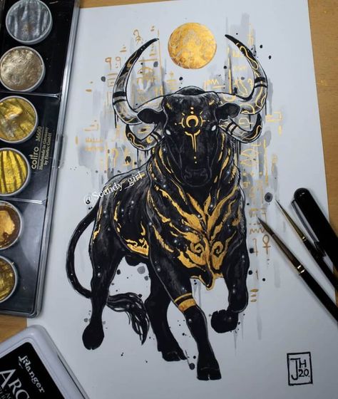 Apis god of strength from Egypt. (Bull) Drawing and Painting Animal Mythology. Click the image, for more art from Jonna Hyttinen. Bull Art Drawing, Taurus Art, Bull Art, Bull Tattoos, Taurus Tattoos, Tattoo Art Drawings, 문신 디자인, Mythical Creatures Art, God Art