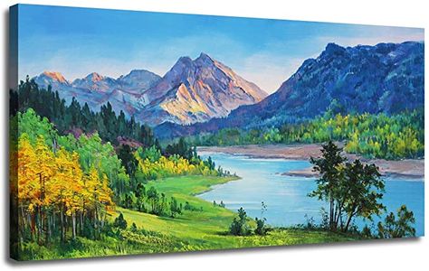 Bathroom Wall Decorations, Panoramic Pictures, Artwork Landscape, Scenery Painting, Mountain Landscape Painting, Home Office Living Room, Rainbow Painting, Scenery Paintings, Painting Canvases