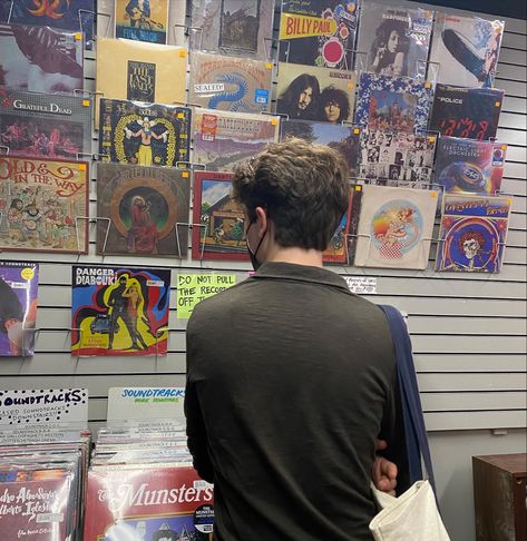 Facing wall of records at generation records in nyc Record Store Date, Tshirt Photoshoot, Record Shopping, Movie Ideas, Run Away With Me, Vinyl Store, Target Customer, The Munsters, Men Photoshoot