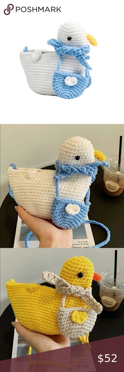 Crochet duck bag shoulder handbag purse cute adorable yellow White womens gift Duck Bag Crochet, Crochet Duck Bag, Crochet Duck, Duck Bag, Purse Cute, Crochet Inspo, Shoulder Handbag, Handbag Purse, Bag Shoulder