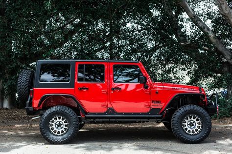 Multiple Exterior Upgrades for Red Jeep Wrangler Rubicon Jeep Wrangler Red And Black, Red And Black Jeep Wrangler, Red Jeep Wrangler Unlimited, Cars Jeep Wrangler, Jeep Wrangler Red, Jeep Wrangler Upgrades, Thar Jeep, Red Jeep Wrangler, Blue Jeep Wrangler
