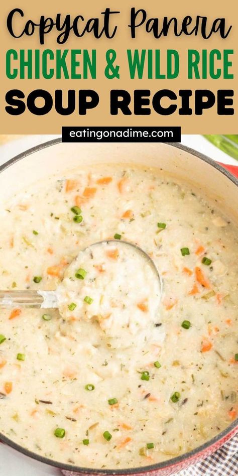 Wild Rice Soup Panera, Wild Rice Soup Crockpot, Rice Soup Crockpot, Creamy Chicken Rice Soup, Chicken Wild Rice Soup Recipe, Soup Panera, Panera Recipes, Creamy Wild Rice Soup, Chicken And Wild Rice Soup