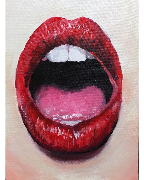 Acrylic painting by Allie Fuller.  #art #fineart #painting #acrylicpainting #alliefullerart #lips #mouth Lip Acrylic Painting, Mouth Painting Acrylic, Painting Lips Acrylic, Lips Art Painting, Facial Features Art Gcse, How To Paint Lips, Open Mouth Painting, Lips Painting Acrylic, Lips Acrylic Painting