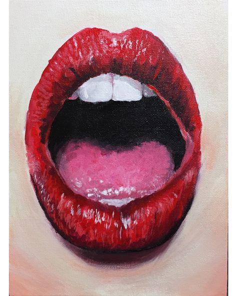 Acrylic painting by Allie Fuller.  #art #fineart #painting #acrylicpainting #alliefullerart #lips #mouth Lip Acrylic Painting, Mouth Painting Acrylic, Painting Lips Acrylic, Lips Art Painting, Facial Features Art Gcse, Open Mouth Painting, Lips Painting Acrylic, Lips Acrylic Painting, Drawn Mouth