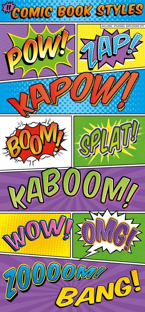 Comic Book Text Styles for $12 - Envato Market #illustrator #AdobeIllustrator #IllustratorStyles #IllustratorAddOns #addon #style #graphicdesign #design #EnvatoMarket #graphicdesigner #BestDesignResources Comic Book Font, Make A Comic Book, Book Text, Archie Comic Books, Comic Text, Comic Font, Graphic Styles, Old Comic Books, Retro Comic Book