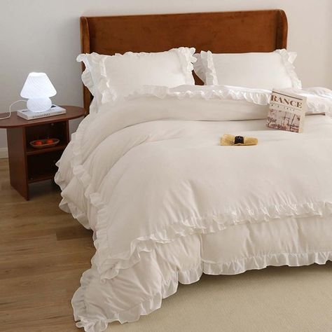 PRICES MAY VARY. Queen Set: Includes duvet cover X 1, pillow cases X2 Zipper & Lace-up: The zipper closure ensures that the quilt inside the cover remains clean, and the four corner lace-up design can secure the quilt in place while you sleep. Comfortable Fabric: Our duvet cover set is made of high-quality materials, with a soft touch and breathable comfort, allowing you to sleep peacefully all night. Perfect Choice: Our duvet set features solid colors and ruffle designs that complement various College Bedroom, Microfiber Bedding, Duvet Bedding, Room Inspiration Bedroom, Apartment Room, Room Ideas Bedroom, Dorm Room Decor, Bed Duvet Covers, Bedroom Inspo