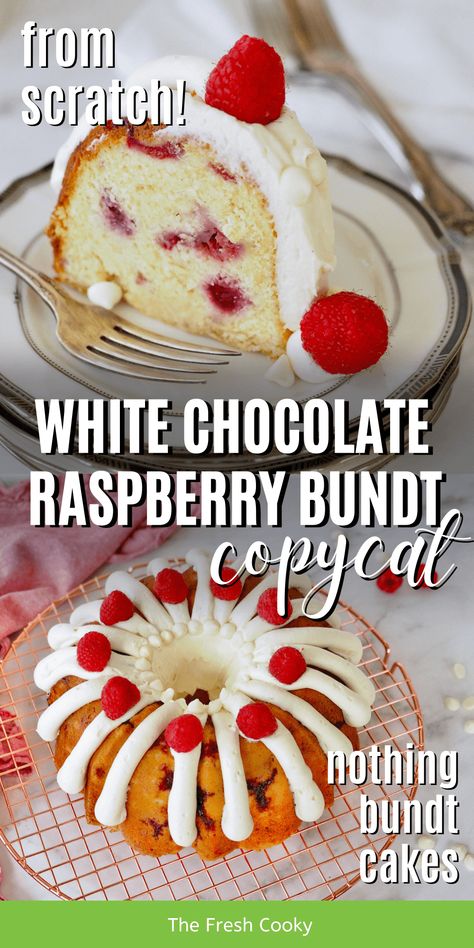 The best, from scratch white chocolate raspberry bundt cake recipe. With copycat Nothing Bundt cake cream cheese frosting. Recipe via @thefreshcooky Pie, Baby Shower Bundt Cake, Bundt Cake Frosting Recipe, Copycat Nothing Bundt Cake, Bundt Cake Decorating Ideas, Birthday Bundt Cake, Bundt Cake Cream Cheese Frosting, Groovy Goodies, White Chocolate Raspberry Bundt Cake