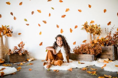 Fall Mini Sessions Indoor, Pumpkin Studio Photoshoot, Fall Mini Sessions Set Up Studio, Fall Photo Studio Ideas, Fall Photography Studio, Studio Fall Photoshoot, In Studio Fall Photoshoot, Fall Background Photoshoot, Studio Fall Mini Sessions