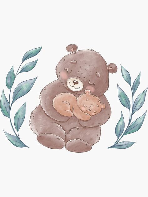 Baby Bear Tattoo, Mama Bear Baby Bear, Mother And Baby Animals, Mamma Bear, Mom Bear, Baby Animal Drawings, Baby Teddy Bear, Bear Sticker, Bear Paintings