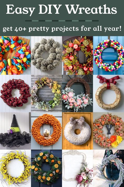 Decorate your home in style with one of these easy and pretty DIY wreaths! Get ideas for both seasonal wreaths and ones you can keep up all year. Foam Wreath Ideas Diy, Funny Wreaths, Wreath Methods, Diy Ribbon Wreath, Halloween Ornament Wreath, Pool Noodle Wreath, Craft For Christmas, Ribbon Wreath Diy, Foam Wreath