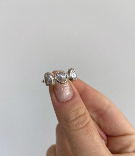 Kirsten Ash Jewellery, Silver Gem Rings, Silver Statement Rings, Pretty Jewellery Rings, Cool Silver Rings, Ring Inspo Jewelry, Silver Clay Jewelry, Ring With Pearl, Rings Diy