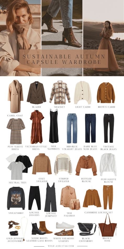 Sustainable Autumn Capsule Wardrobe, Autumn Looks Outfits, Dark Academia Aesthetic Capsule Wardrobe, Boho Minimalist Capsule Wardrobe, True Autumn Romantic Style, Sustainable Fall Fashion, Autumn Travel Wardrobe, Capsule Wardrobe Travel Fall, Winter Fashion Capsule