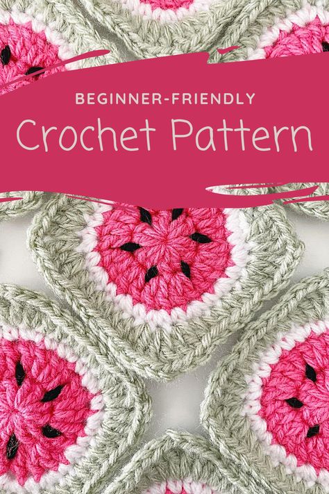 Free watermelon-themed granny square crochet pattern - perfect for beginners and full of refreshing fun! Amigurumi Patterns, Projects Using Granny Squares, Crochet Fruit Granny Square Pattern, Granny Square Fruit Pattern, One Colour Granny Square Pattern, Lemon Granny Square Crochet Pattern, Fruit Crochet Granny Square, Granny Square Easy Free Pattern, Fruit Granny Square Crochet Pattern