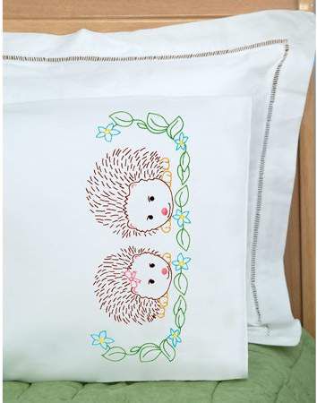 Jack Dempsey Children's Stamped Pillowcase W/Perle Edge-Hedgehogs Hedgehogs, Jack Dempsey, Hedgehog Art, Thread Art, Embroidery Kit, Needle Art, Standard Pillow, Embroidery Kits, Satin Fabric
