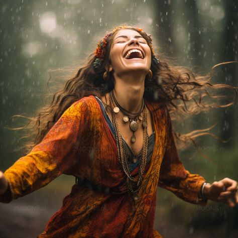 Free Photo Prompt | Joyful Hippie Woman Dancing in Rain ☺️ Strength Aesthetic Photography, Free Woman Aesthetic Summer, Ease Aesthetic, Female Energy Aesthetic, Wild Woman Aesthetic, Dancing In Rain, Smile Aesthetic, Joy Aesthetic, Woman Dancing