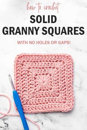 Crocheting A Square, No Hole Granny Square Pattern, Easy Granny Square For Beginners Free Pattern, Granny Square Circle To Square, How To Crochet Solid Granny Squares, Granny Square Basic Pattern, Crochet Granny Square Without Holes, Granny Square Solid Pattern, Crochet Granny Square No Gaps