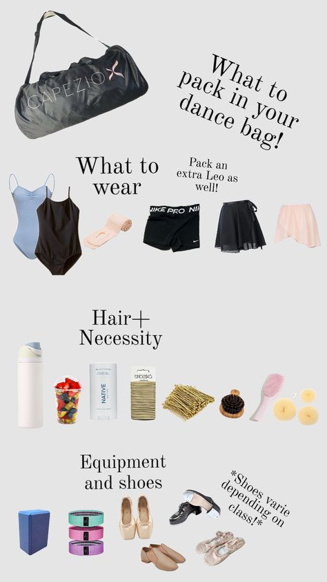 What to pack in your dance bag!🫶🩰 Hope this helped! BTW I'm a dancer 🩰🔛🔛 Things To Keep In Your Dance Bag, What To Put In Dance Bag, Dance Recital Packing List, What To Pack In A Dance Bag, What To Keep In Your Dance Bag, What To Pack In Your Dance Bag, What’s In My Dance Bag, Dance Bag Aesthetic, Ballet Bag Essentials