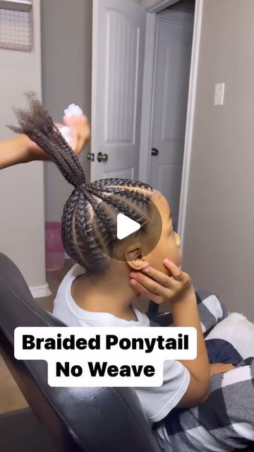 Natural Hair Styles With Braids Kids, Kid Braid Styles Ponytail, Braids With High Ponytail, Kids Breaded Hairstyles, Two Buns With Braiding Hair, Half Up Down Braided Hairstyles Kids, Cute Easy Black Hairstyles, Jumbo Braided Ponytail, Diy Weave Ponytail