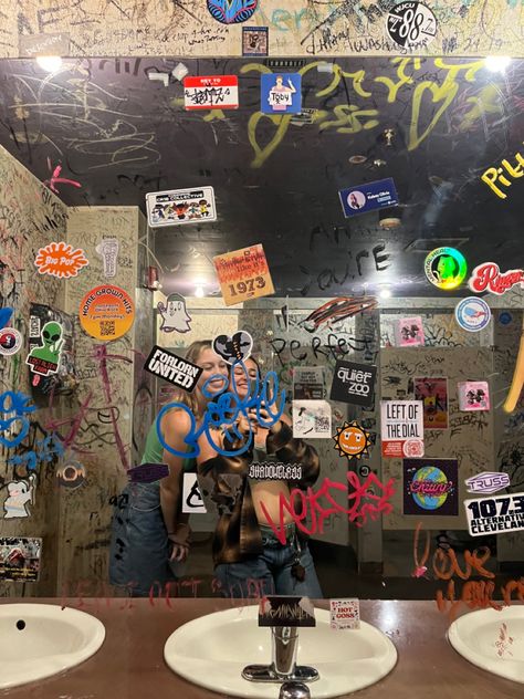 Grog shop bar bathroom concerts alt dancing dirty mirror selfie Bar Bathroom Mirror, Club Bathroom Selfie, Bar Bathroom Mirror Selfie, Bar Bathroom Aesthetic, Club Mirror Selfie, Dive Bar Bathroom, Venue Bathroom, Club Bathroom, Dirty Mirror