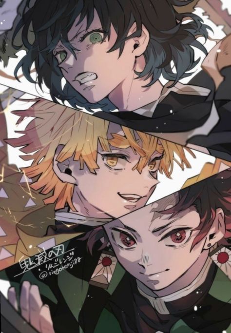 #KimetsuNoYaiba #Zenitsu #Tanjiro #Inosuke Yandere Fanart, Art Adventure Time, Zenitsu Inosuke, Art Vampire, Demon Slayers, Images Kawaii, Gambar Figur, Art Manga, Vampire Knight