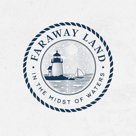 Need a logo like this? I can create for you :) Design for Faraway Land - luxury vacation themed clothing line with influence from Nantucket Island ⛵ in love with this emblem  .… Tes, Nautical Graphic Design, Dive Logo, Lighthouse Logo, Bd Design, Nautical Logo, Nantucket Island, Dive Shop, Marine Theme