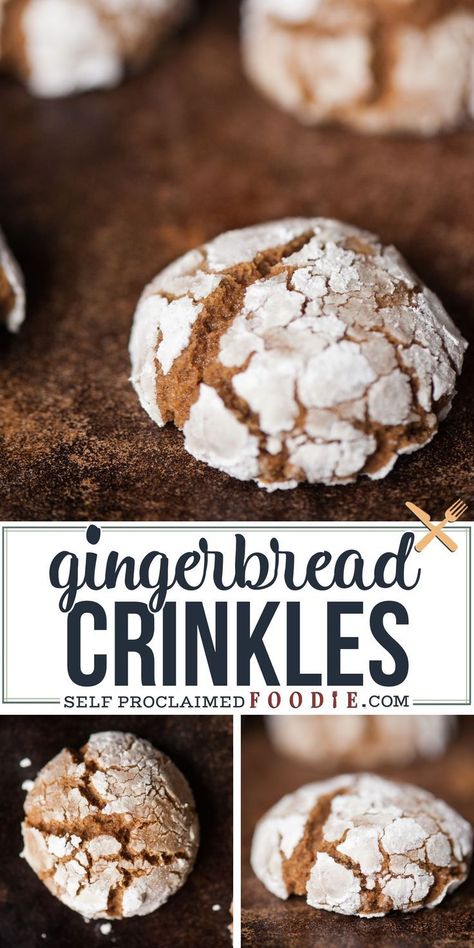 Gooey Gingerbread Cookies, Gingerbread Crinkles, Soft Gingerbread Cookies Recipe, Sourdough Gingerbread, Gingerbread Crinkle Cookies, Crinkles Cookies, Molasses Crinkle Cookies, Gingerbread Recipes, Chewy Gingerbread Cookies