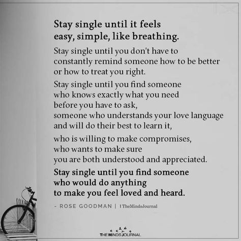 Stay Single Until it Feels Easy https://themindsjournal.com/stay-single-until-it-feels-easy/ Single And Waiting Quotes, Joy Of Being Single, Stay Single Until You Find Someone, How To Stay Single, Single Again Quotes, Stay Single Until Quotes, Single Until Quotes, Single Quotes Strong, Newly Single Quotes
