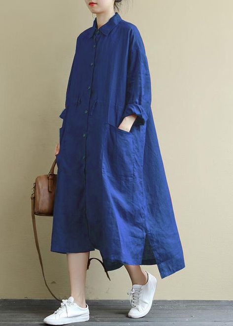 Maxi Shirt Dress Outfit, Spring Maxi Dresses, Black Linen Shirt, Linen Casual Dress, Blue Linen Shirt, Loose Shirt Dress, Modest Summer Fashion, Maxi Dress Collection, Spring Maxi Dress