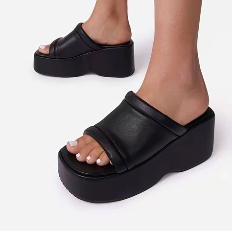 Summer High Heels Sandals, Summer Sandals Heels, Trendy Wedges, Summer High Heels, Platform Slippers, Wedges Style, Heel Slippers, Womens Sandals Wedges, Wedge Heel Sandals