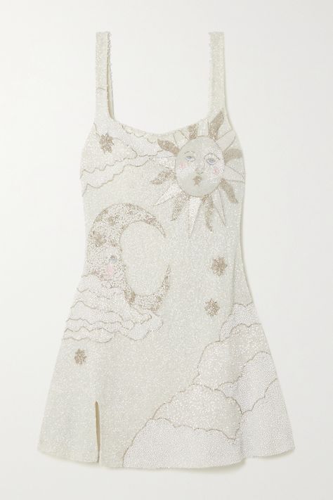 Clio Peppiatt - Lucina Embellished Stretch-mesh Mini Dress - Ivory - Best Deals You Need To See Fully Beaded Dress, Vintage Rehearsal Dinner Dress, Short White Dress Aesthetic, Luxury White Dress, Metal Dresses, Mermaid Aesthetic Outfit, Rehearsal Dinner Dress For Bride, Fancy Cocktail Dress, Couture Mini Dress