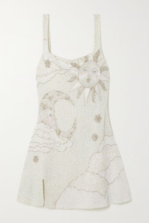 Clio Peppiatt - Lucina Embellished Stretch-mesh Mini Dress - Ivory - Best Deals You Need To See Fully Beaded Dress, Vintage Rehearsal Dinner Dress, Short White Dress Aesthetic, Luxury White Dress, Fancy Cocktail Dress, Couture Mini Dress, Clio Peppiatt, Sultry Dress, Beaded Mini Dress