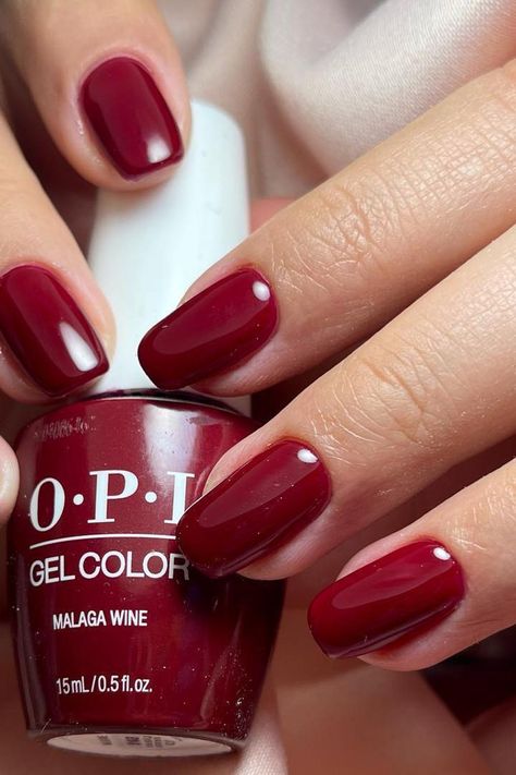 Wine Gel Nail Color, Opi Cherry Red, Opi Dip Powder Colors Dark Red, Dark Red Shellac Nails, Red Nails Colors Shades, Opi Deep Red Nail Polish, Opi Dark Red Nail Polish Gel, Opi Malaga Wine Gel, Opi Complimentary Wine Gel