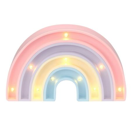A soft glow is a great way to add a little light to your childs room. This unique custom rainbow lamp is made in a high-quality resin and is 9 long X 5  high and 2 wide. There are four arches in pink, lavender, vanilla, and baby blue with a total of 10 LED lights. Requires 2 AAA batteries not included. Pastel Rainbow Bedroom, Rainbow Bedrooms, Pastel Rainbow Room, Rainbow Themed Bedroom, Unicorn Themed Bedroom, Toddler Night Light, Rainbow Night Light, Rainbow Lamp, Rainbow Room Kids