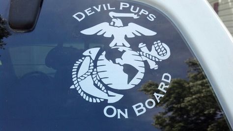 "Devil Pups On Board" with EGA. Marine Corps Car Decal made for our vehicle with my Silhouette Cameo. USMC Usmc Baby, Marine Wife Life, Marine Corps Wife, Usmc Girlfriend, Usmc Love, Marine Baby, Marine Girlfriend, Usmc Mom, Usmc Wife