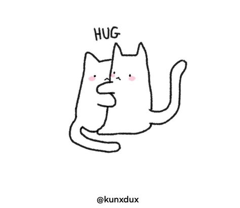 Cat Hug Doodle, Doodle Hugging, 2 Cats Cuddling Drawing, Two Cats Hugging Drawing, Cat Hug Drawing, Cuddle Pictures Mood Drawing, Cat Cuddling Drawing, Hugging Cat Drawing, Platonic Love Drawing