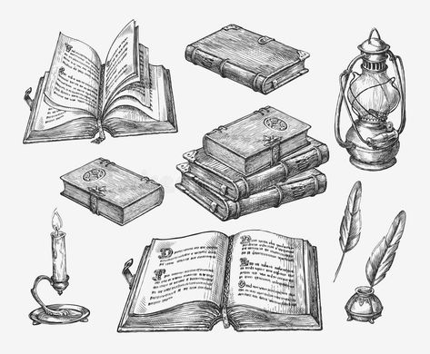 Books Sketch, Skitse Bog, Book Tattoo, Book Drawing, Hand Sketch, Banner Printing, Grafik Design, Book Illustration, Vintage Books