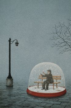 Snow Globe Art And Illustration, Quint Buchholz, Konst Designs, Winter Illustration, Arte Fantasy, Illustration Inspiration, Photo Images, Snow Globe, Surreal Art