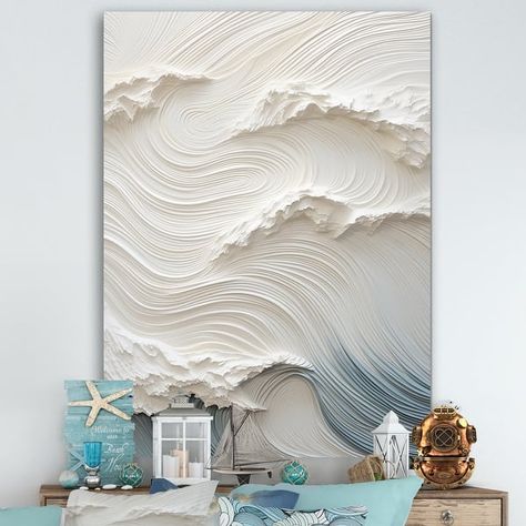 Designart "White And Blue Wave Papercut Style I" Coastal Waves Wall Art - Bed Bath & Beyond - 39936717 3d Wave Art, Market Set Up Ideas, Girly Items, Texture Painting Techniques, Waves Wall Art, Canvas Art Projects, Wall Texture Design, Texture Painting On Canvas, Textured Canvas Art