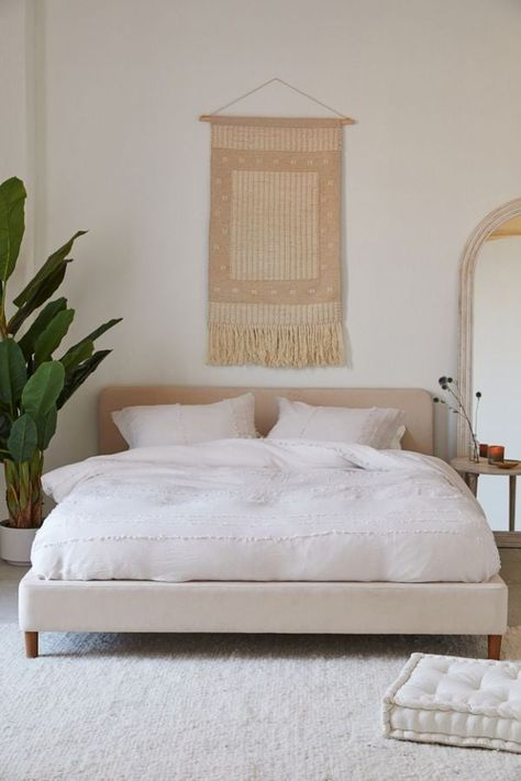 17 Bedroom Furniture Pieces That Are Straight-Up Dreamy — Starting at Just $90 Minimalist Full Bed Frame, Low Platform Bed Japanese Style, Post Grad Apartment Bedrooms, Sherpa Headboard, Soft Bed Frame, Minimalist Headboard, Bohemian Platform Bed, Urban Outfitters Furniture, Beautiful Bed Designs