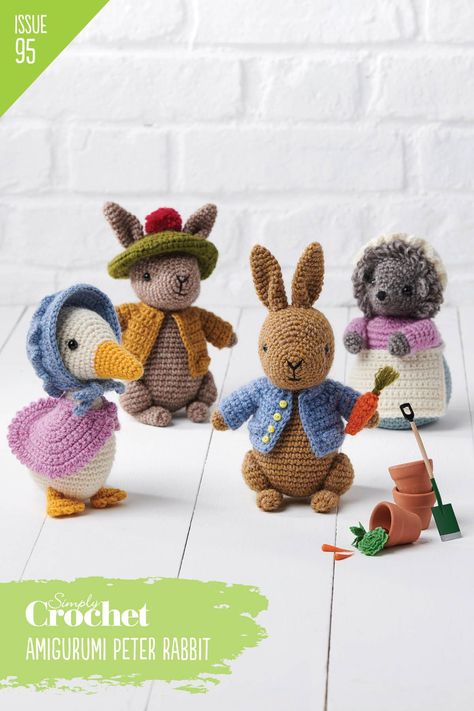 This adorable Peter Rabbit and friends pattern book can be found in Issue 95 of Simply Crochet! Beatrix Potter Crochet Patterns, Knitted Peter Rabbit Free Pattern, Amigurumi Patterns, Couture, Peter Rabbit Knitting Pattern, Peter Rabbit Amigurumi Free Pattern, Peter Rabbit Knitting Pattern Free, Crochet Peter Rabbit Pattern Free, Peter Rabbit Crochet Pattern