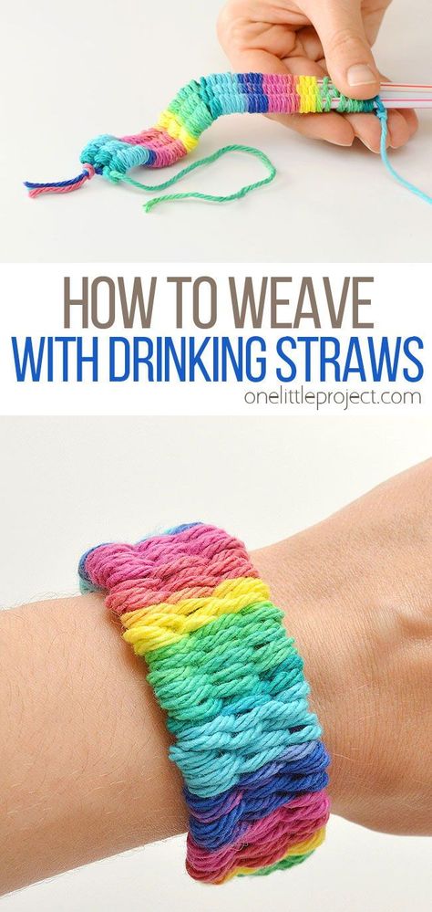 Kids Weaving Projects, Upcycling Fabric, Weaving Instructions, Easy Yarn Crafts, Yarn Crafts For Kids, Straw Crafts, Weaving For Kids, Babysitting Fun, Straw Weaving
