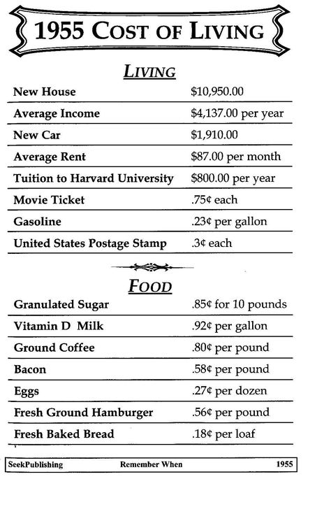 1955 Cost of Living... proof of inflation The Dictator, Historia Universal, This Is Your Life, Minimum Wage, Movie Tickets, Cost Of Living, Living Proof, Time Life, Vintage Memory