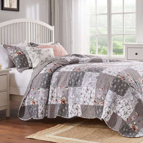 PRICES MAY VARY. 100% Cotton Face; 100% Ultra-soft Microfiber Polyester Back; 60% Cotton 40% Polyester Cotton-rich Fill. Imported Complete set comes with quilt and two pillow shams (one sham with Twin set) Dimensions: Twin set includes one 68x88-inch quilt and one 20x26-inch pillow sham; Full/Queen set includes one 90x90-inch quilt and two 20x26-inch pillow shams; King set includes one 105x95-inch quilt and two 20x36-inch pillow shams. Reverses to a complimentary print for two looks in one! Patchwork, Cotton Quilt Set, Stencil Printing, Shabby Chic Bedroom, Smart Furniture, Quilted Sham, Mattress Brands, Chic Bedroom, Quilt Set