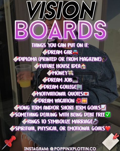 Pictures For Your Vision Board, Things To Put On Your Vision Board Ideas, Pintrest Vision Board Ideas, Vision Board Ideas List, Colorful Vision Board Ideas, Vision Board Ideas For School, Vision Board Placement, Vision Board List Ideas, Teenage Vision Board Ideas